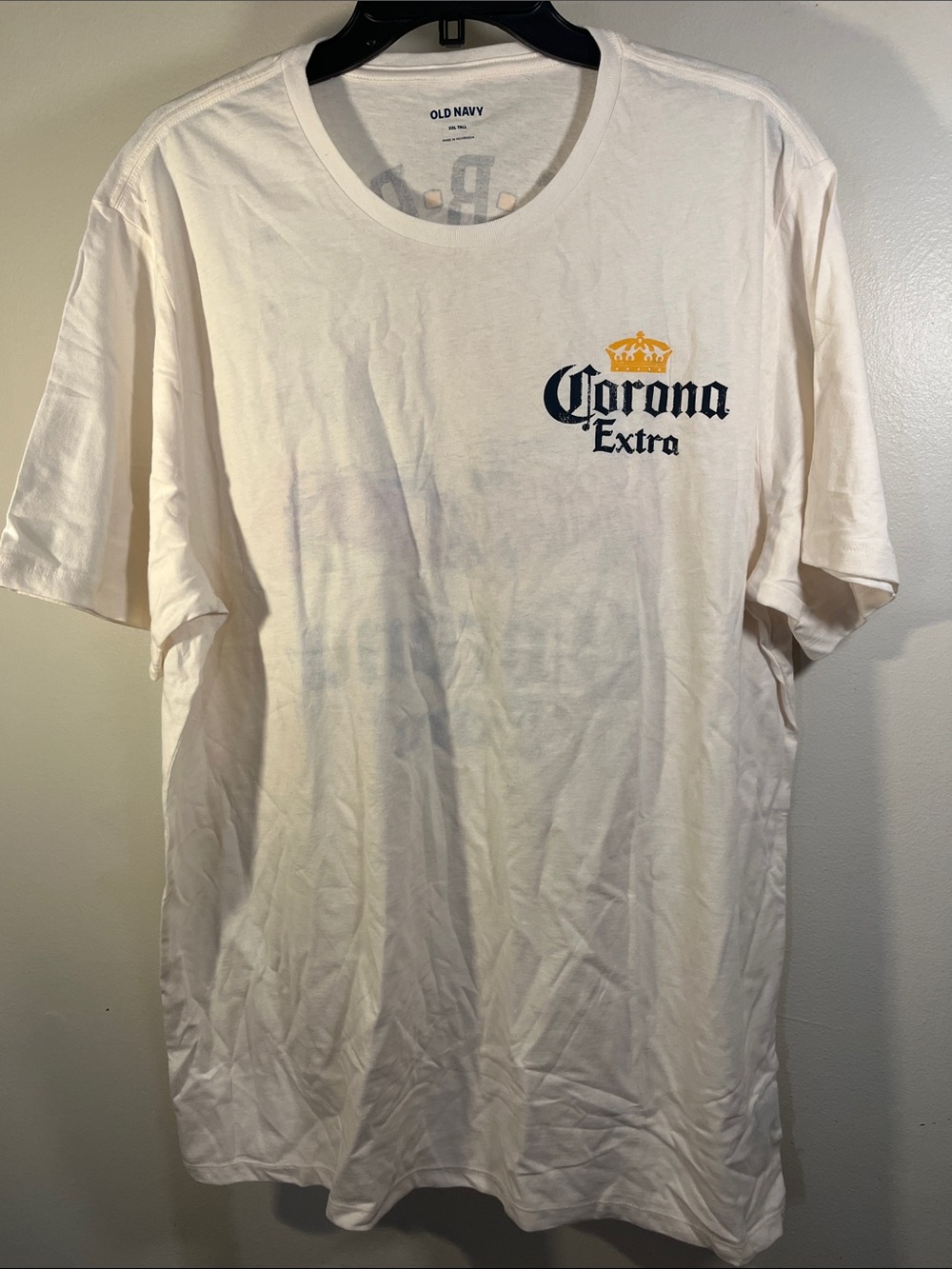 Old Navy White Tee with Navy and Gold Corona Extra Logo